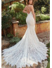 Ivory Allover Lace Open Back Graceful Wedding Dress Ivory Allover Lace Open Back Graceful Wedding Dress